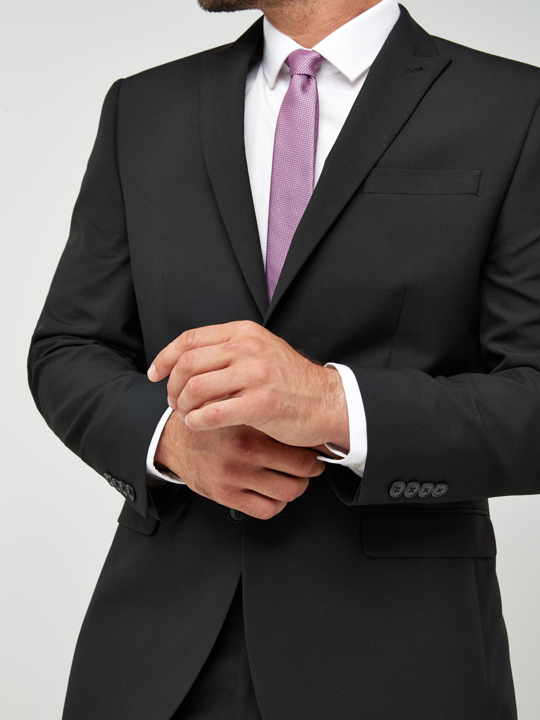 Black Regular Fit Two Button Suit Jacket