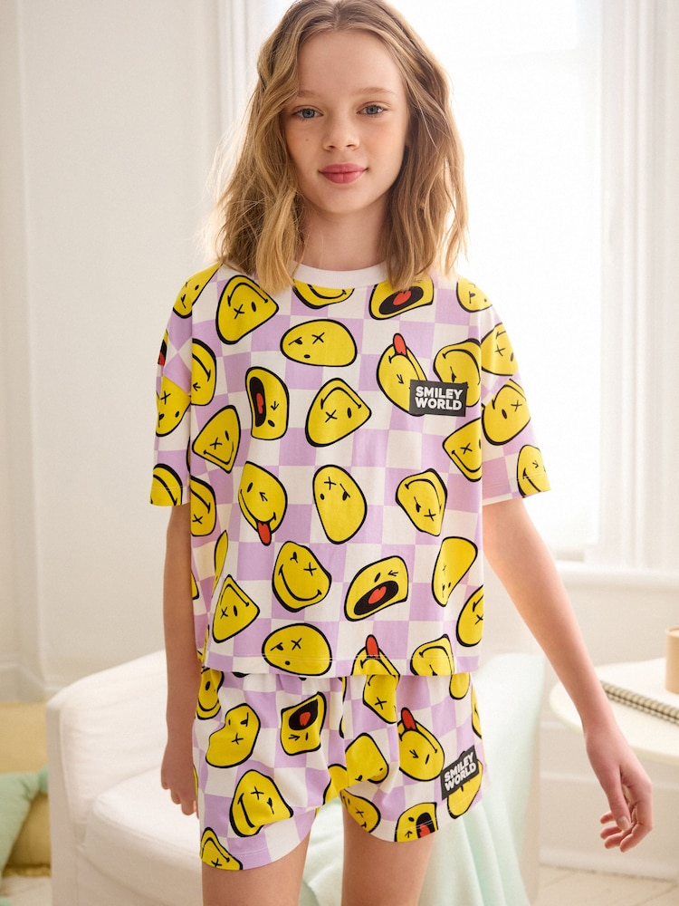 Purple/White Smiley License Short Pyjamas (3-16yrs) - Image 2 of 7