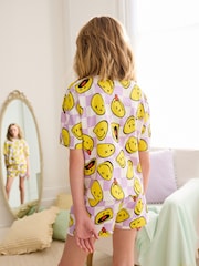 Purple/White Smiley License Short Pyjamas (3-16yrs) - Image 3 of 7