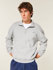 Сұр - Hollister Quauter Zip Logo Sweatshirt - 3суретінің 1 суреті