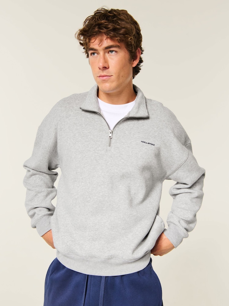 Сұр - Hollister Quauter Zip Logo Sweatshirt - 3суретінің 1 суреті