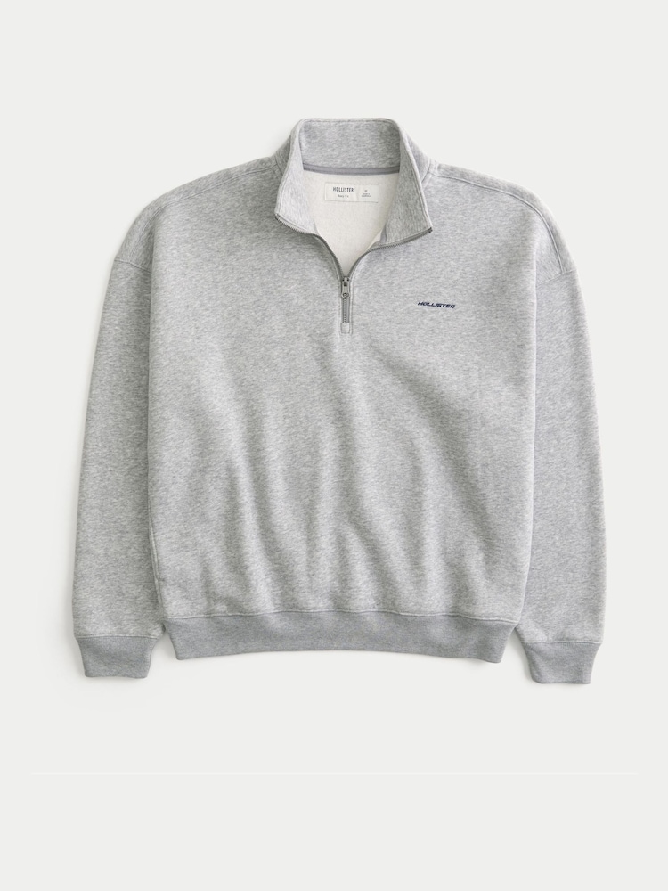 Сұр - Hollister Quauter Zip Logo Sweatshirt - 3суретінің 3 суреті