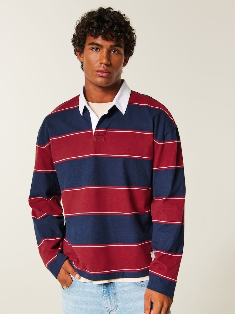 Hollister Red Stripe Long Sleeve Rugby Polo Shirt - Image 1 of 3