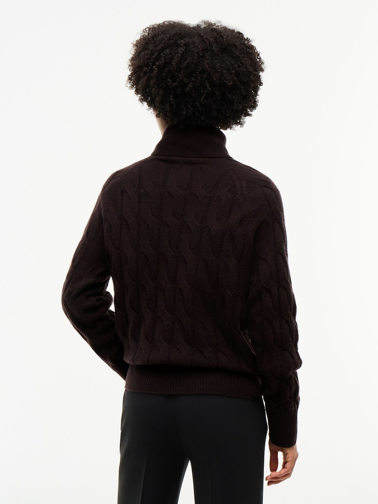 Tommy Hilfiger Chocolate Brown Pure Wool Cable Roll Neck Jumper - Image 2 of 4 Tommy Hilfiger Chocolate Brown Pure Wool Cable Roll Neck Jumper - Image 2 of 4