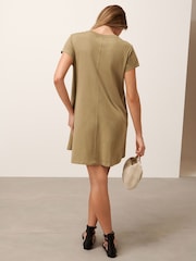 Khaki Green Embroidered Jersey Summer Mini Dress - Image 2 of 7