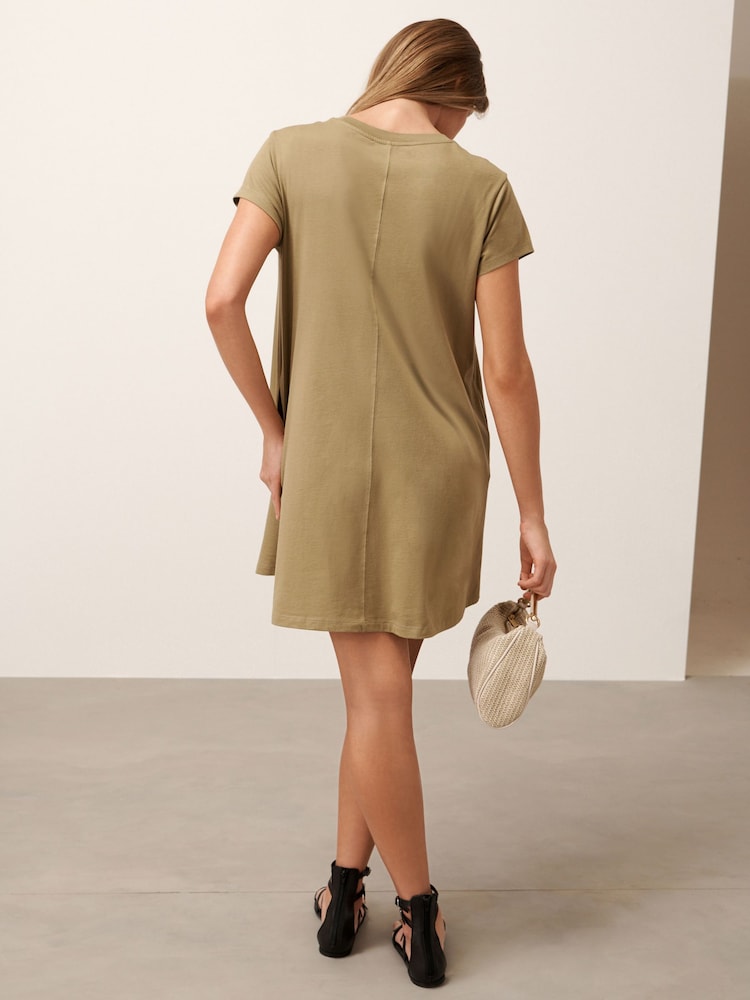 Khaki Green Embroidered Jersey Summer Mini Dress - Image 2 of 7