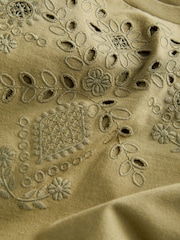 Khaki Green Embroidered Jersey Summer Mini Dress - Image 7 of 7