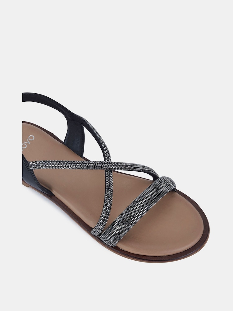 Novo Black Twinkle Diamante Trim Flat Sandals - Image 5 of 5