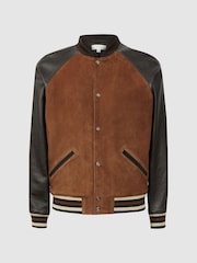 Reiss Tobacco Mackay Suede Leather Bomber Jacket - Image 2 of 5