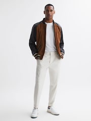 Reiss Tobacco Mackay Suede Leather Bomber Jacket - Image 4 of 5