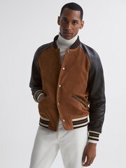 Reiss Tobacco Mackay Suede Leather Bomber Jacket - Image 8 of 8