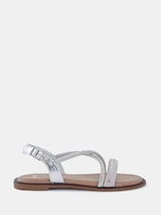 Novo Silver Twinkle Diamante Trim Flat Sandals - Image 2 of 6