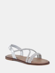 Novo Silver Twinkle Diamante Trim Flat Sandals - Image 3 of 6