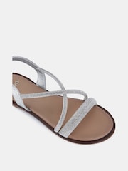 Novo Silver Twinkle Diamante Trim Flat Sandals - Image 4 of 6