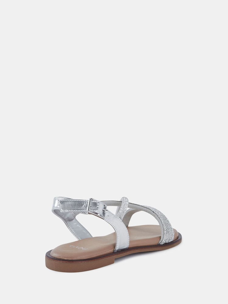 Novo Silver Twinkle Diamante Trim Flat Sandals - Image 6 of 6