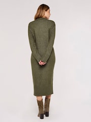 Apricot Khaki Green Chunky Knit High Neck Midi Dress - Image 2 of 4