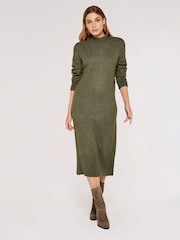 Apricot Khaki Green Chunky Knit High Neck Midi Dress - Image 3 of 4