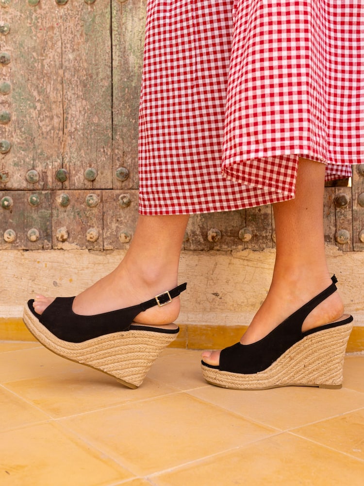Novo Black Regular Fit Ocean Slingback Espadrille Wedge - Image 1 of 4 Novo Black Regular Fit Ocean Slingback Espadrille Wedge - Image 1 of 4