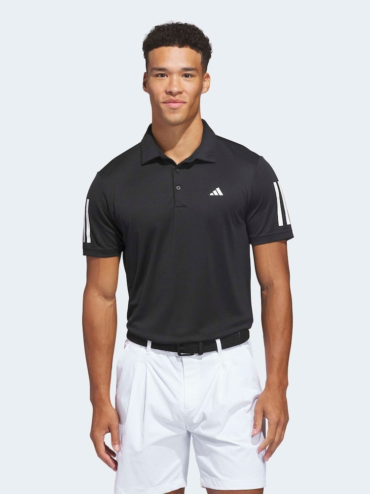 adidas Golf Black Performance 3 Stripe Polo Shirt - Image 1 of 6 adidas Golf Black Performance 3 Stripe Polo Shirt - Image 1 of 6