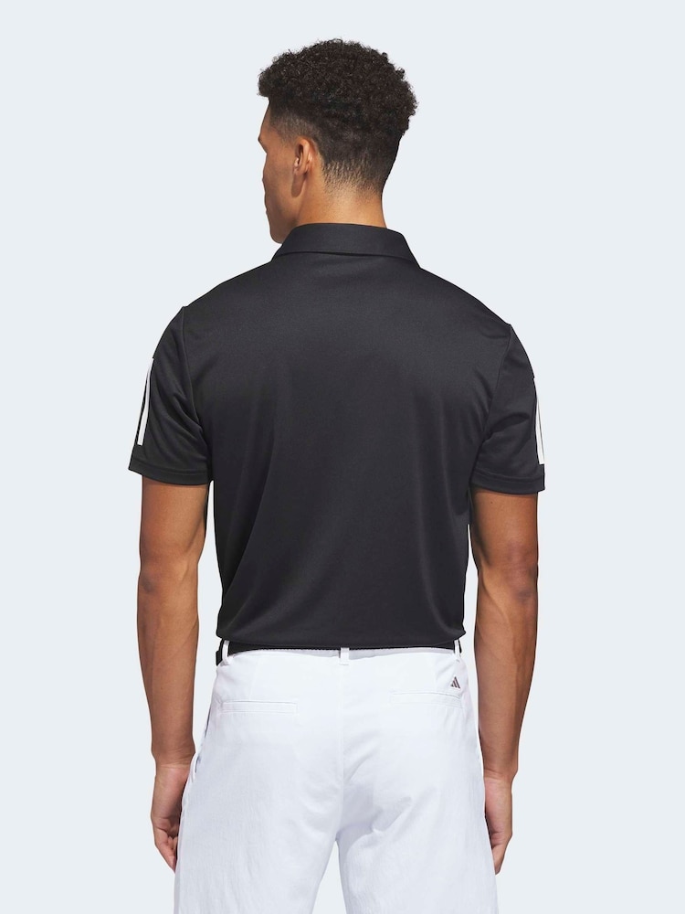 adidas Golf Black Performance 3 Stripe Polo Shirt - Image 2 of 6 adidas Golf Black Performance 3 Stripe Polo Shirt - Image 2 of 6