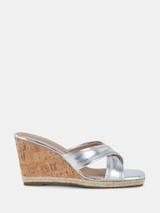 Novo Silver Brixton Cork Wedge Mules - Image 2 of 6