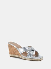 Novo Silver Brixton Cork Wedge Mules - Image 3 of 6