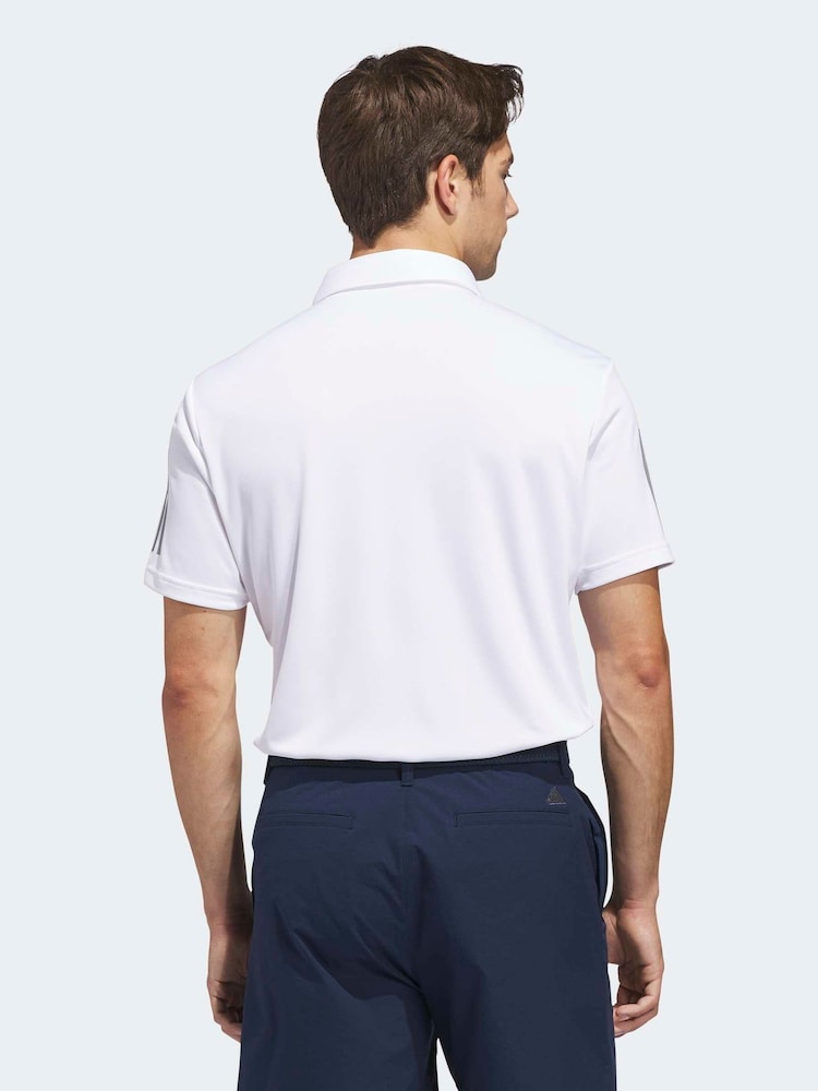adidas Golf White Performance 3 Stripe Polo Shirt - Image 2 of 6 adidas Golf White Performance 3 Stripe Polo Shirt - Image 2 of 6