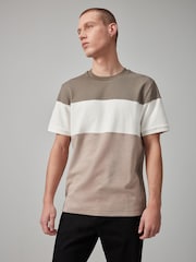 Neutral Textured Colour Block T-Shirt - Image 1 of 8