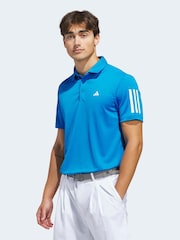 adidas Golf Blue Performance 3 Stripe Polo Shirt - Image 1 of 6