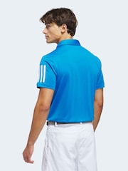 adidas Golf Blue Performance 3 Stripe Polo Shirt - Image 2 of 6