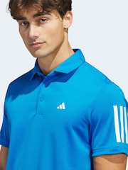 adidas Golf Blue Performance 3 Stripe Polo Shirt - Image 4 of 6