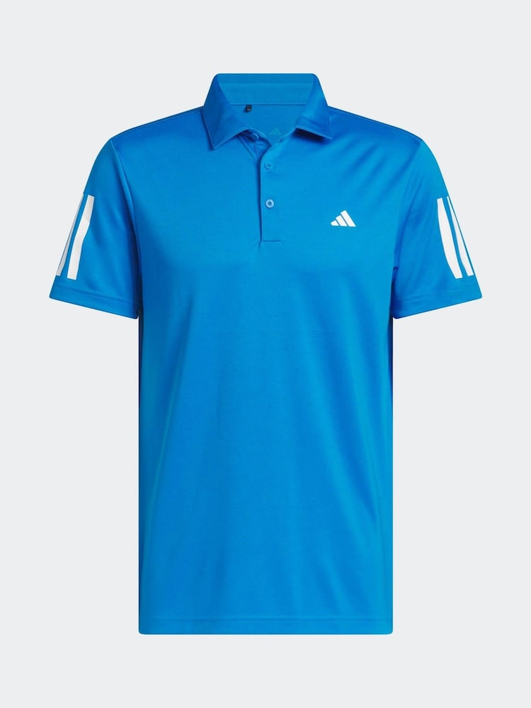 adidas Golf Blue Performance 3 Stripe Polo Shirt - Image 6 of 6 adidas Golf Blue Performance 3 Stripe Polo Shirt - Image 6 of 6