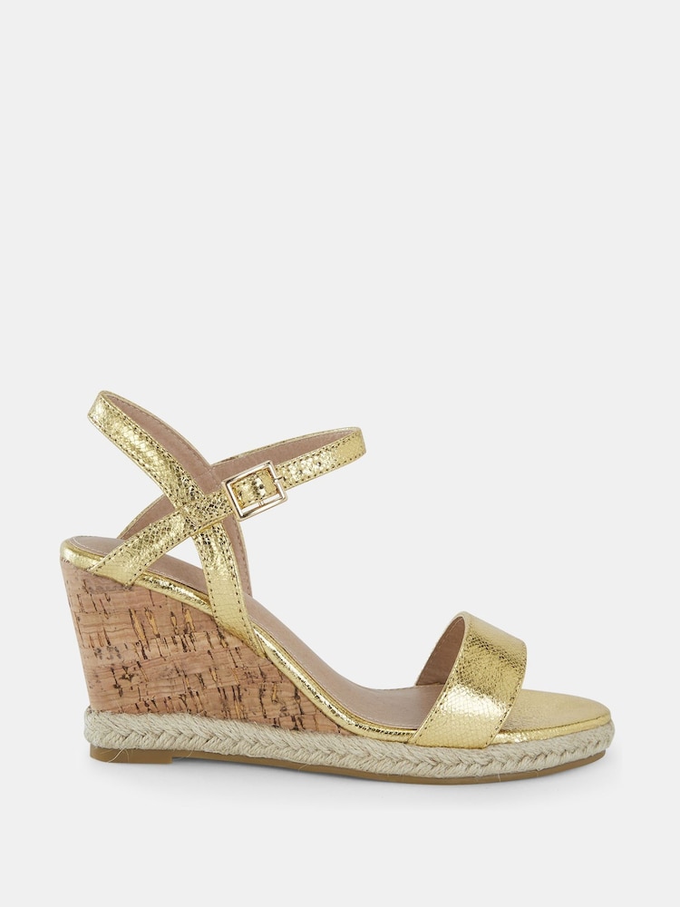 Novo Gold Wide Fit Booma Cork Wedge Sandals - Image 2 of 6