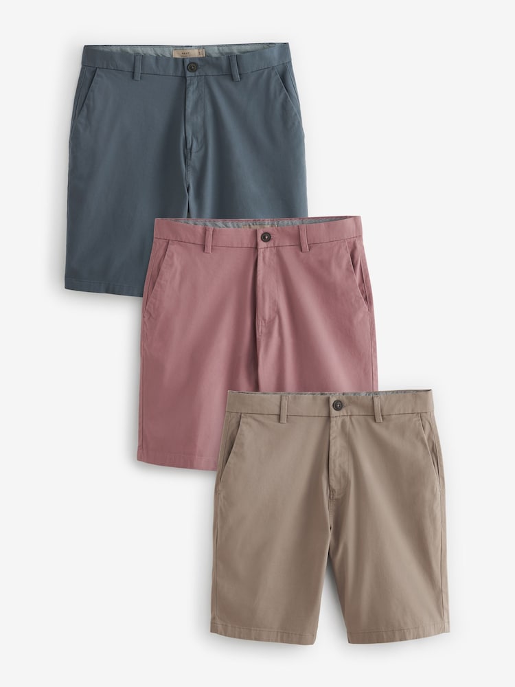 Vintage-Blau/Rosa/Dunkles Steingrau - Schmale Passform - Chino-Shorts, Stretch, 3er-Pack - Bild 1 von 14