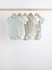 Blue Baby Puff Sleeve Character 100% Cotton Bodysuits 5 Pack - Image 1 of 5