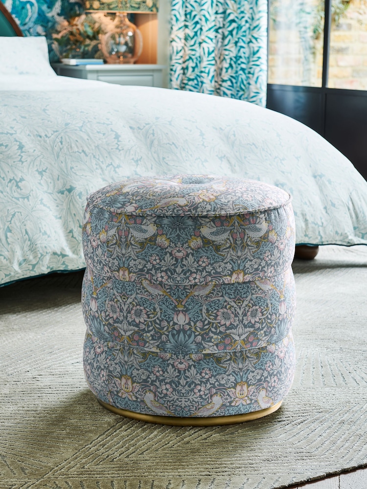 Clarke & Clarke William Morris Strawberry Thief Slate Grey Blush Sicily Stool - Image 1 of 4