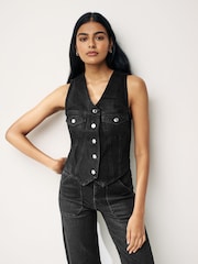Schwarz - Denim-Weste - Bild 1 von 8
