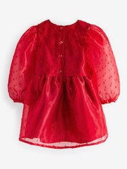 Red Dobby Organza Volume Sleeve Dress (12mths-8yrs) - Image 6 of 7