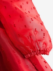 Red Dobby Organza Volume Sleeve Dress (12mths-8yrs) - Image 7 of 7