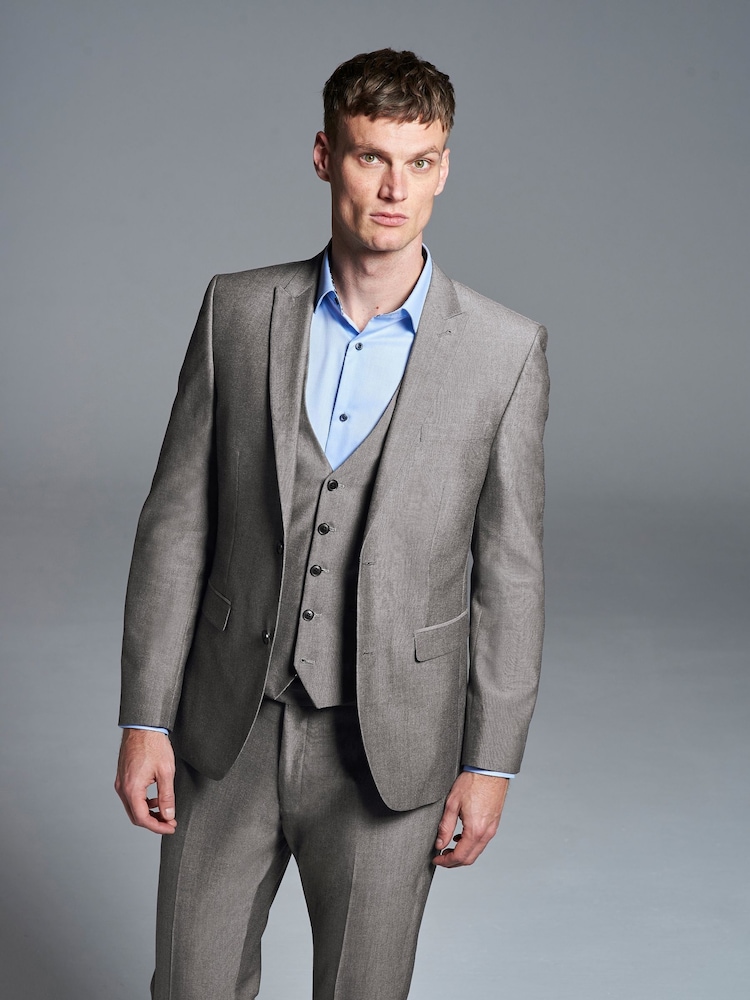 Light Grey Slim Fit Two Button Suit Jacket - Image 1 of 8