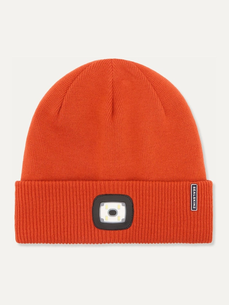 Sealskinz Orange Heydon Waterproof Cold Weather LED Roll Cuff Beanie - Image 1 of 2 Sealskinz Orange Heydon Waterproof Cold Weather LED Roll Cuff Beanie - Image 1 of 2