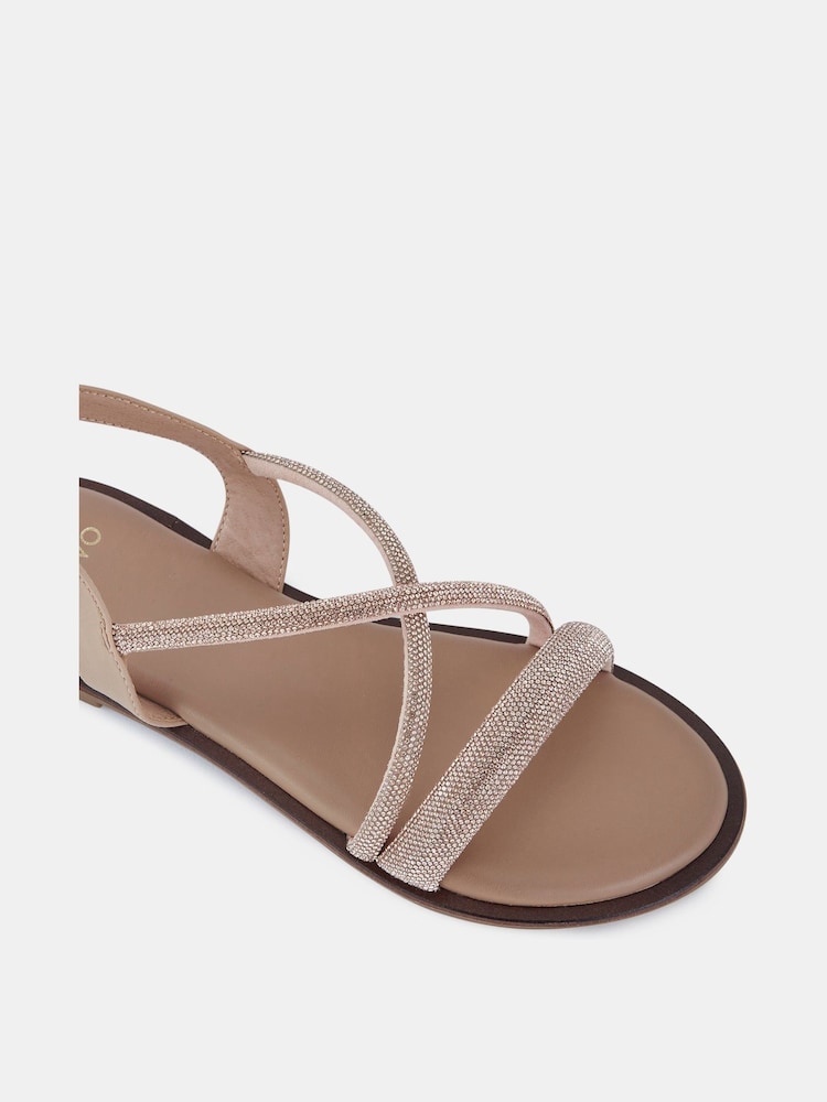 Novo Gold Twinkle Diamante Trim Flat Sandals - Image 6 of 6