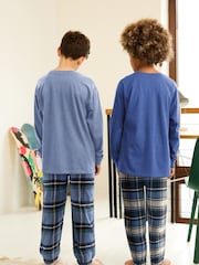 Blue Check Bottom 100% Cotton Pyjamas 2 Pack (3-16yrs) - Image 2 of 7
