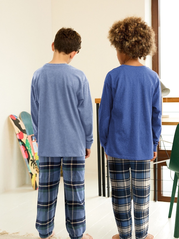Blue Check Bottom 100% Cotton Pyjamas 2 Pack (3-16yrs) - Image 2 of 7