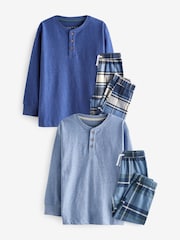 Blue Check Bottom 100% Cotton Pyjamas 2 Pack (3-16yrs) - Image 3 of 7