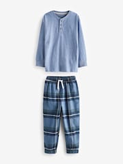 Blue Check Bottom 100% Cotton Pyjamas 2 Pack (3-16yrs) - Image 4 of 7