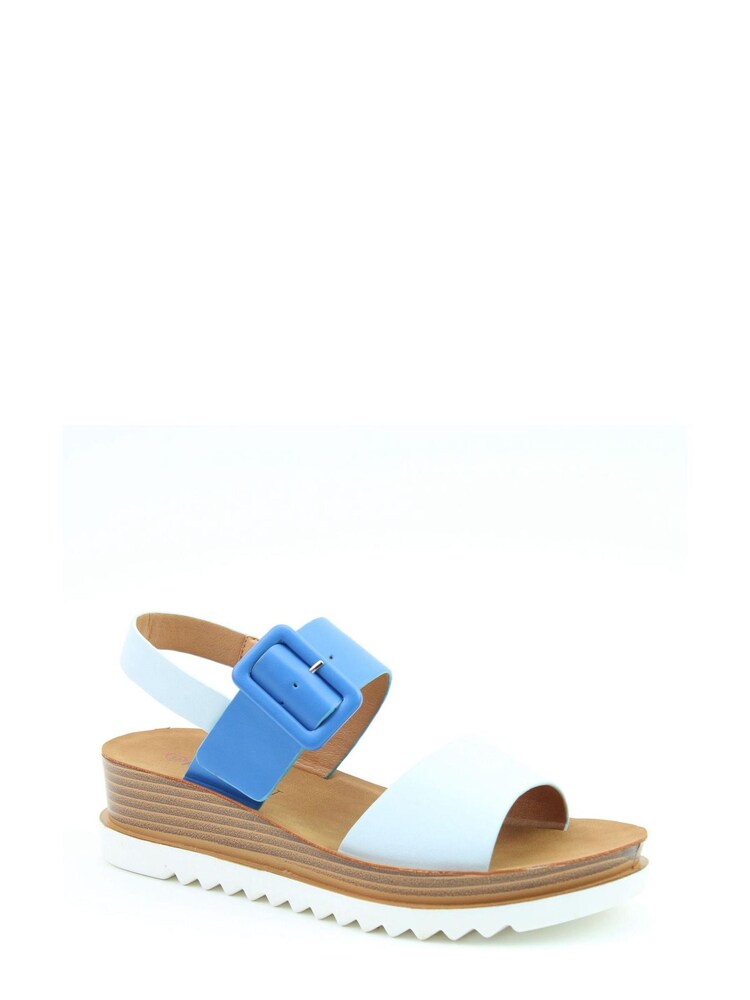 Heavenly Feet Ladies Blue Low Wedge Comfort Sandals - Image 2 of 4 Heavenly Feet Ladies Blue Low Wedge Comfort Sandals - Image 2 of 4