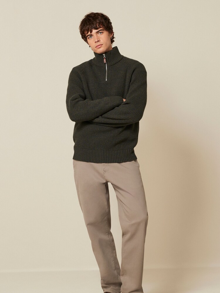Khaki Green Regular Knitted Zip Neck Jumper - Image 2 of 7