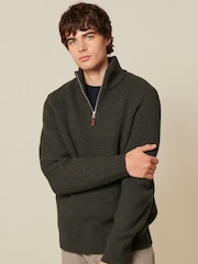 Khaki Green Regular Knitted Zip Neck Jumper - Image 3 of 7