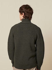 Khaki Green Regular Knitted Zip Neck Jumper - Image 4 of 7